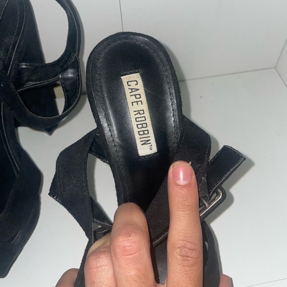 Black High heels platform heels velvet suede heels - Picture 6 of 8